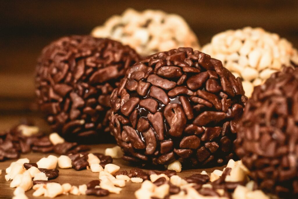 Indulge in gourmet brigadeiro truffles, a Brazilian chocolate delight, perfect for desserts.